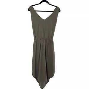 100% Silk Dress, Sleeveless Drawstring With Pockets, V Neck, Cross Back